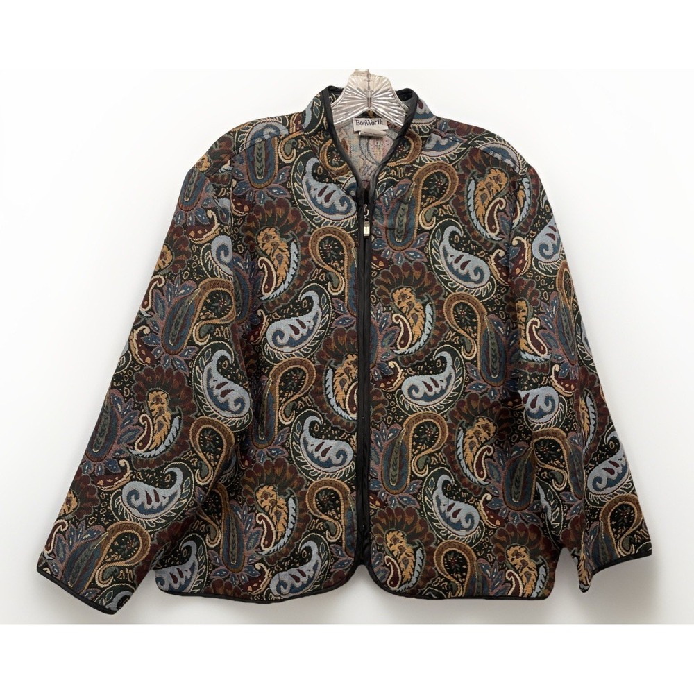 Bonworth Vintage Long Sleeve Full Zip Tapestry‎ Jacket Pockets Women's Size  MP